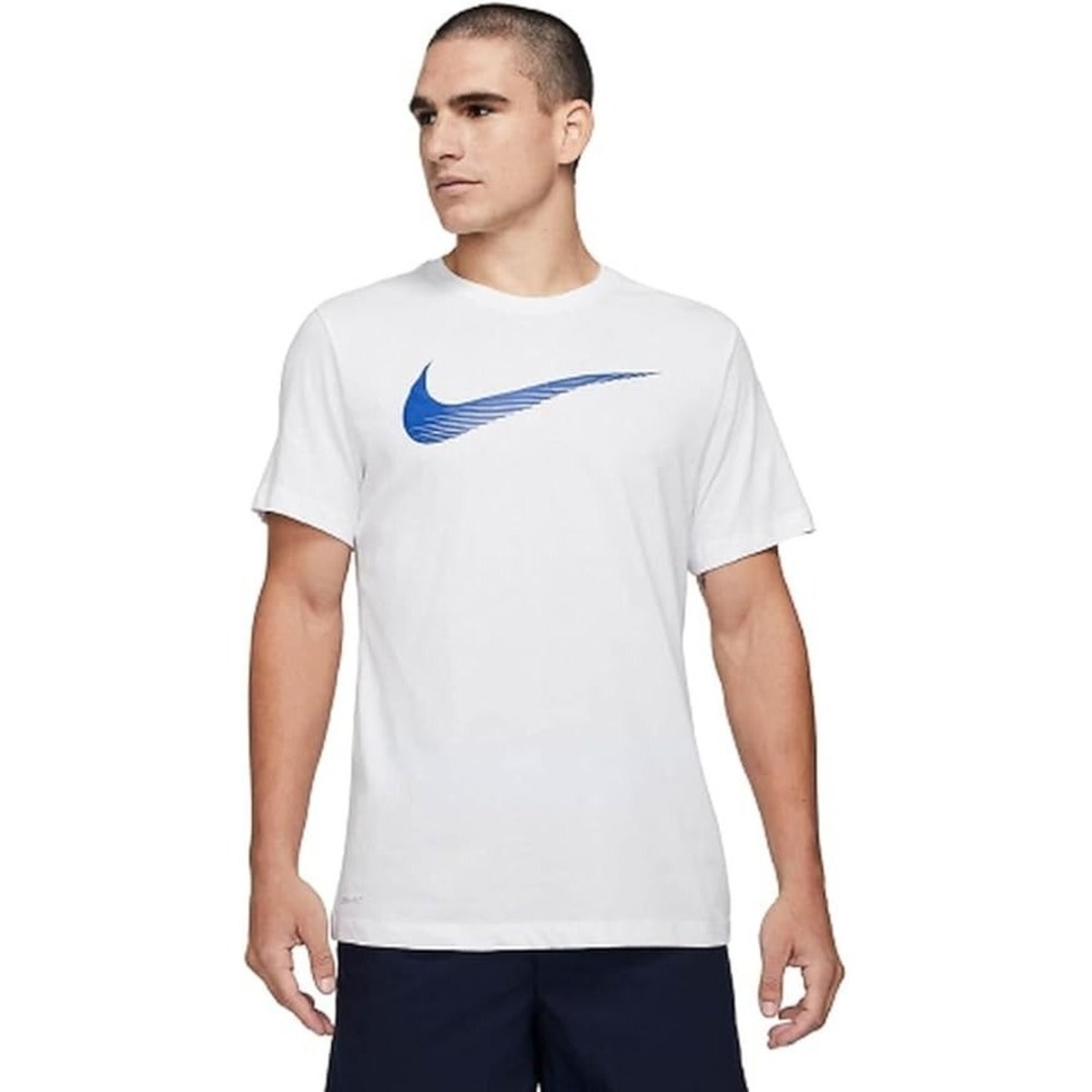 The Nike Tee Dri-Fit Short Sleeve White T-Shirt Blue Check Mens Size Medium